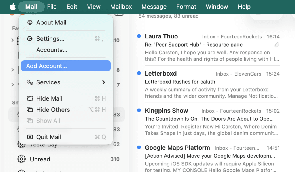Apple Mac Mail step 1