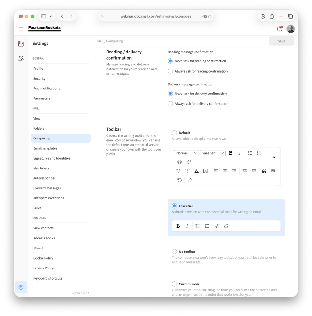 Webmail Email toolbar